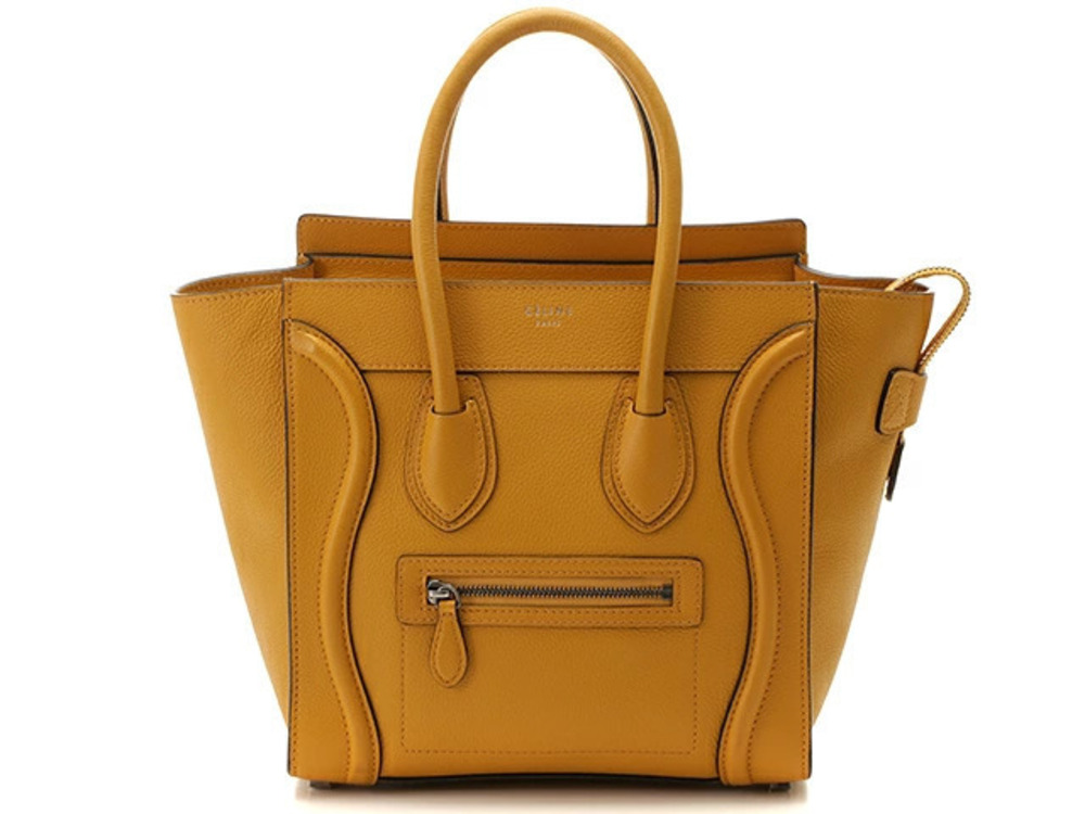 Celine Luggage Tote Shopper Tote Bag Drummed Calfskin Yellow YI
